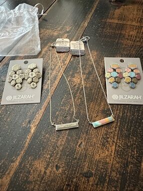 Jilzarah hexagon earrings with matching reversible necklaces.